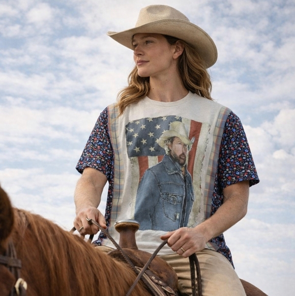 Floral Upcycled Toby Keith Patriotic Shirt - Picture 2 of 4